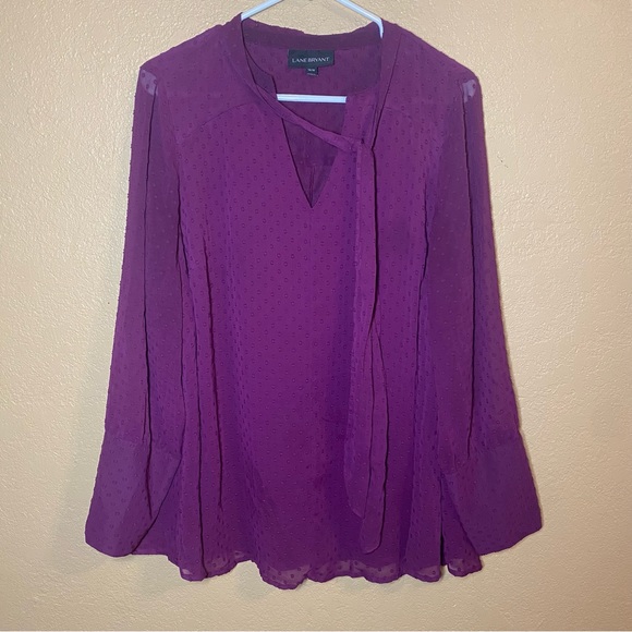 Lane Bryant Tops - Lane Bryant Purple Long Sleeve Tie Neck Blouse size 14/16